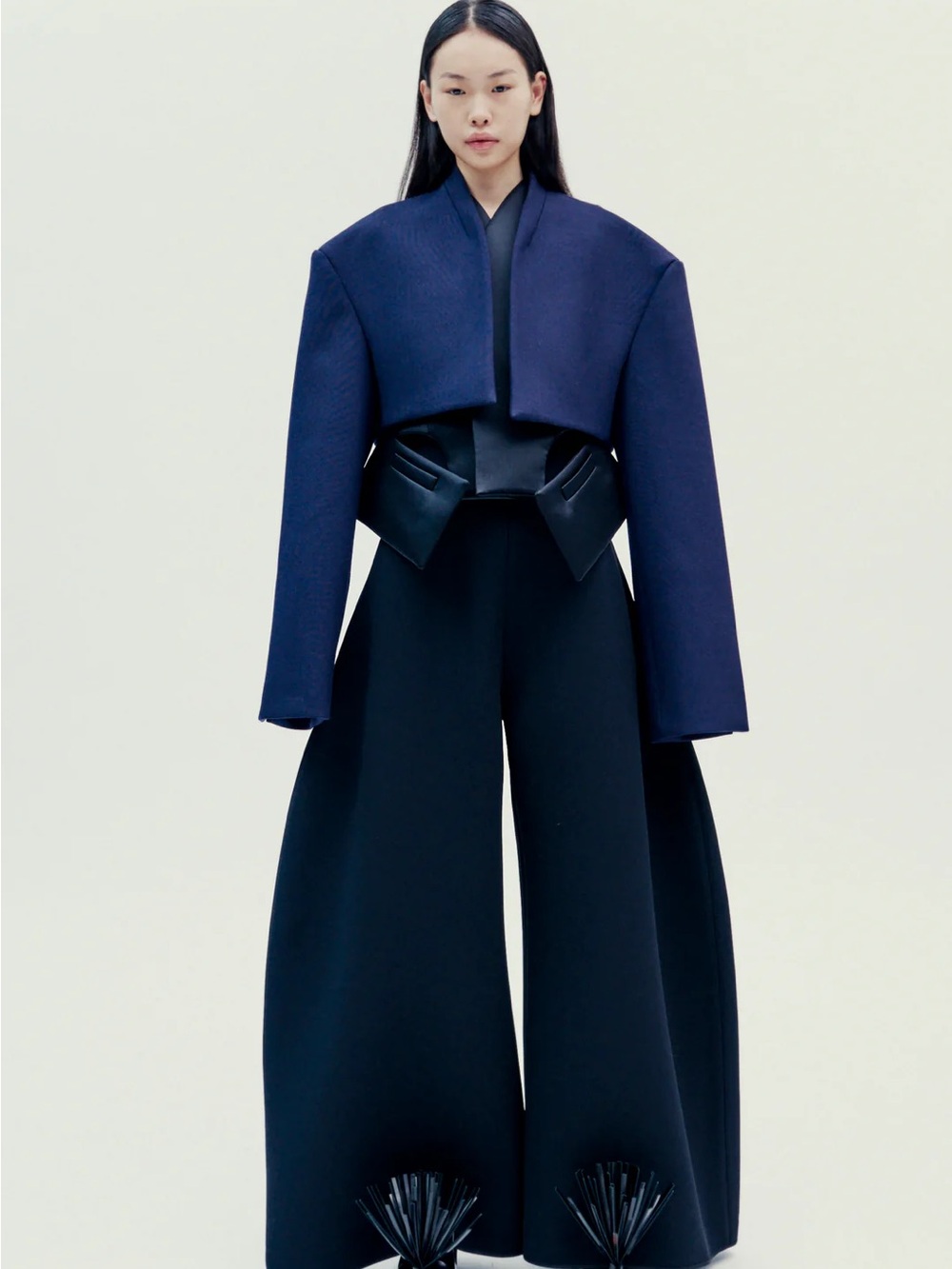 Awake Mode Cropped Inserts Sculptural Jacket in Navy
